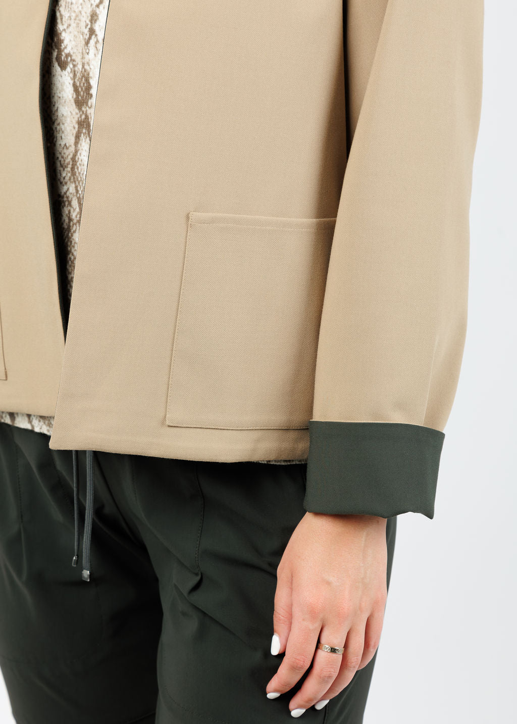 Hinson Wu Molly Long Sleeve Reversible Jacket in Oregano/Khaki available at Barbara Katz