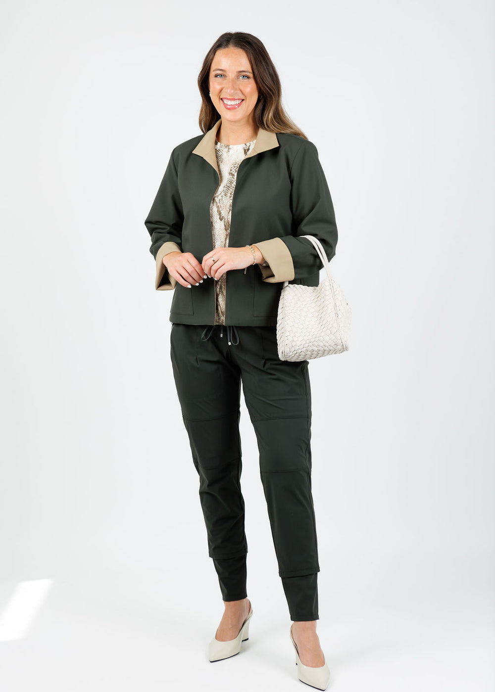 Hinson Wu Molly Long Sleeve Reversible Jacket in Oregano/Khaki available at Barbara Katz