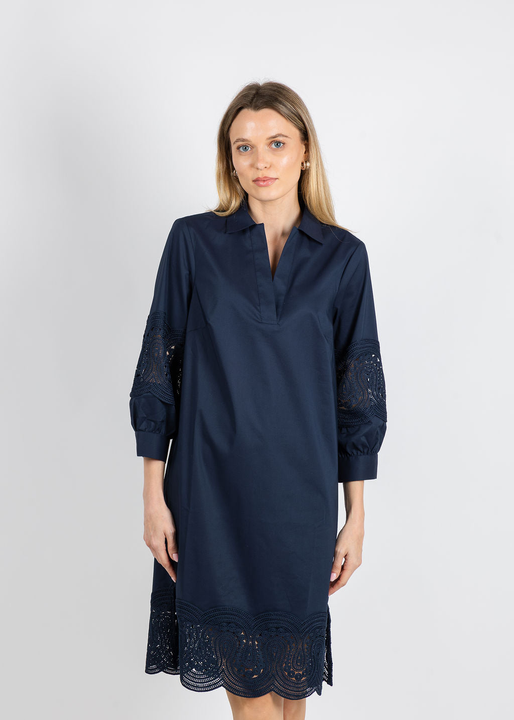 Hinson Wu Mona Bracelet Sleeve Lace Dress in Navy available at Barbara Katz