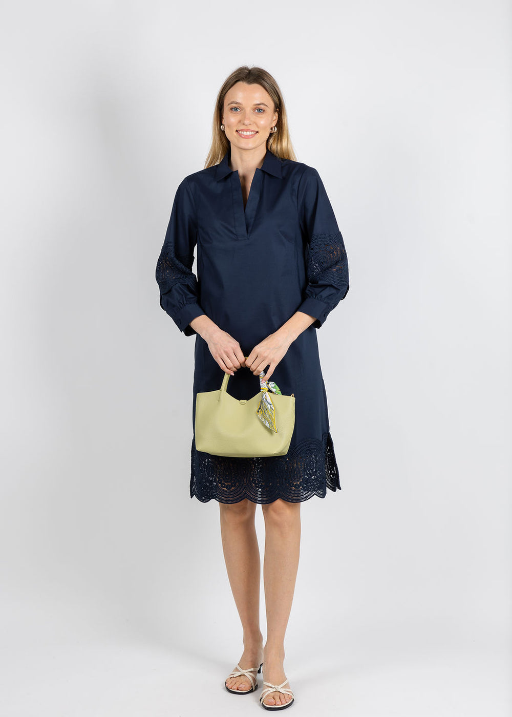 Hinson Wu Mona Bracelet Sleeve Lace Dress in Navy available at Barbara Katz