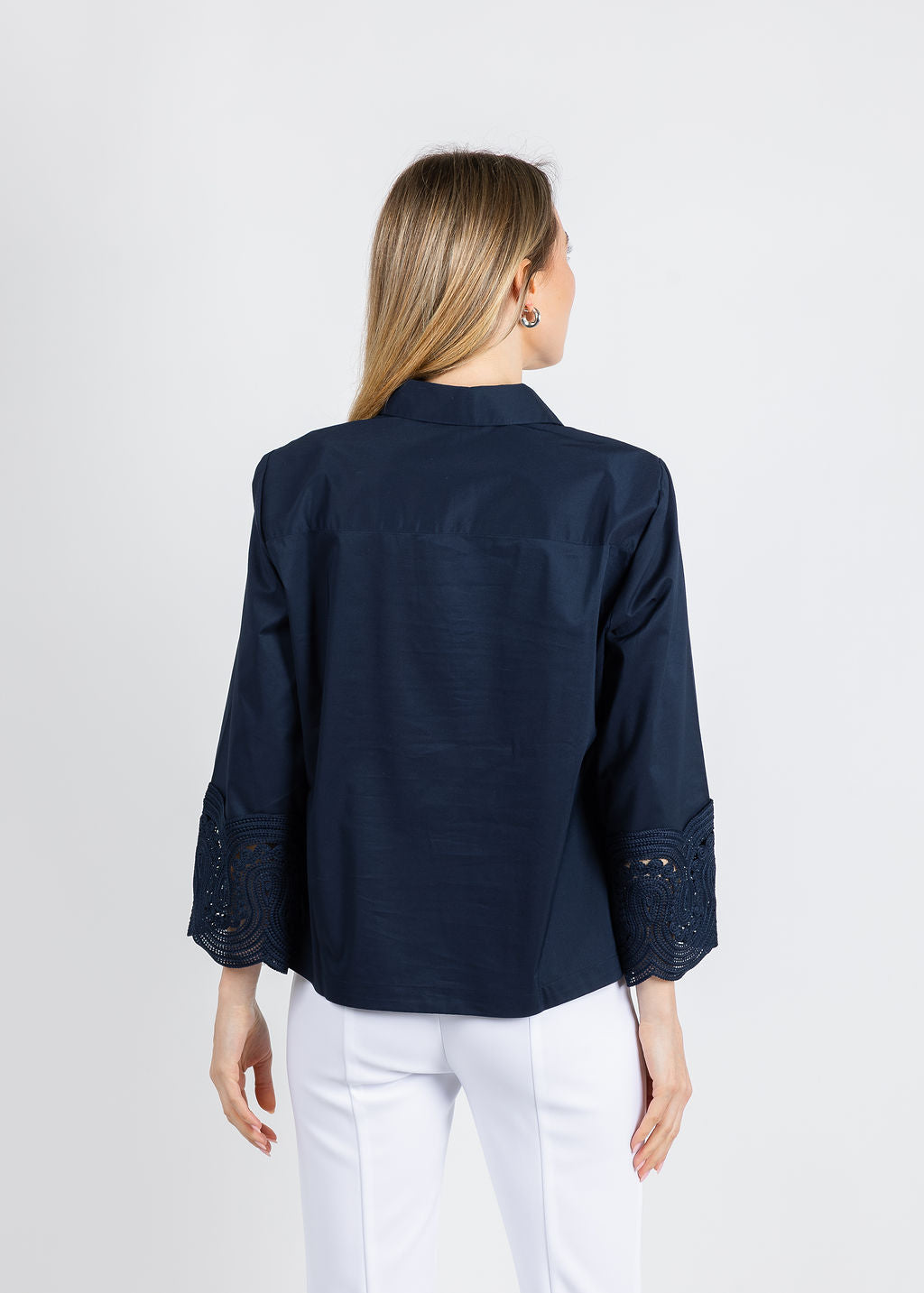Hinson Wu Mona Bracelet Sleeve Lace Top in Navy available at Barbara Katz