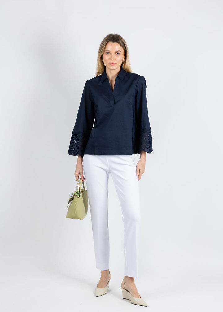 Hinson Wu Mona Bracelet Sleeve Lace Top in Navy available at Barbara Katz