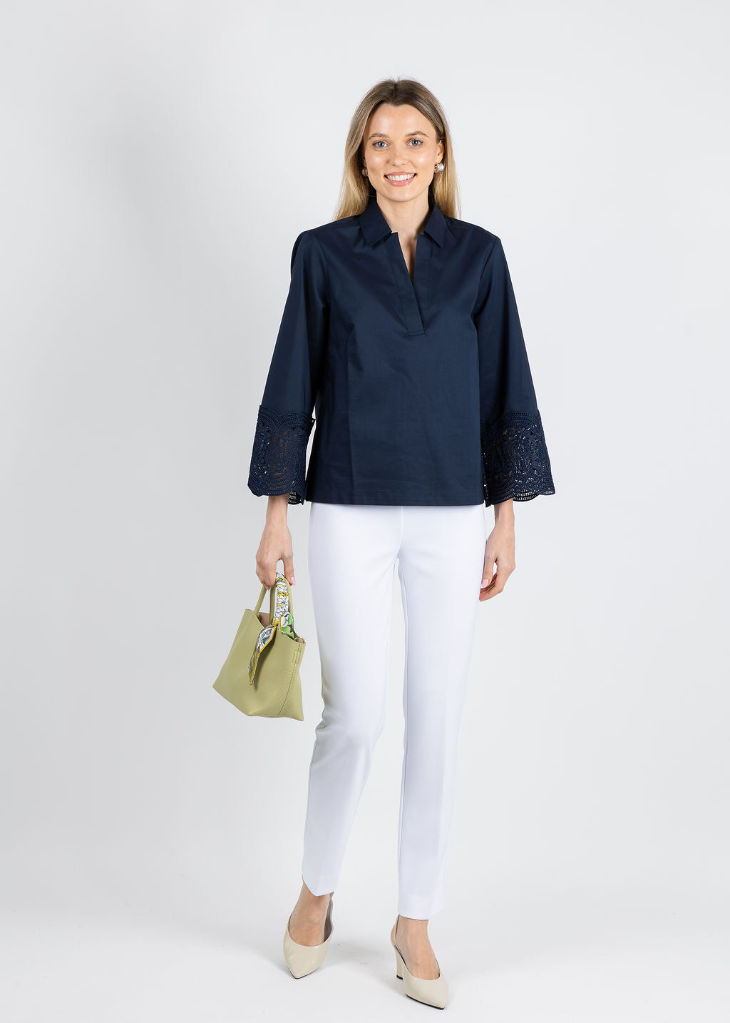 Hinson Wu Mona Bracelet Sleeve Lace Top in Navy available at Barbara Katz