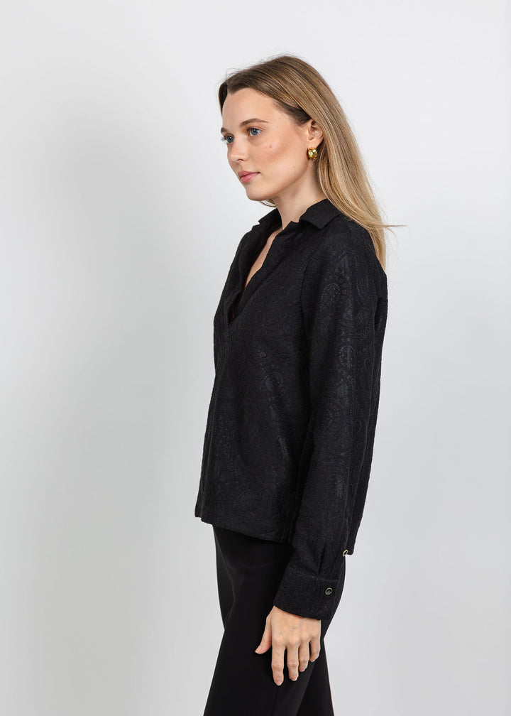 Hinson Wu Mona Long Sleeve Bonded Lace Top in Black available at Barbara Katz