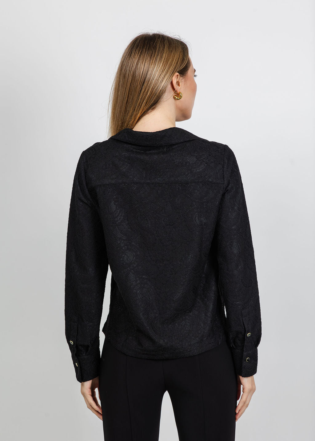 Hinson Wu Mona Long Sleeve Bonded Lace Top in Black available at Barbara Katz