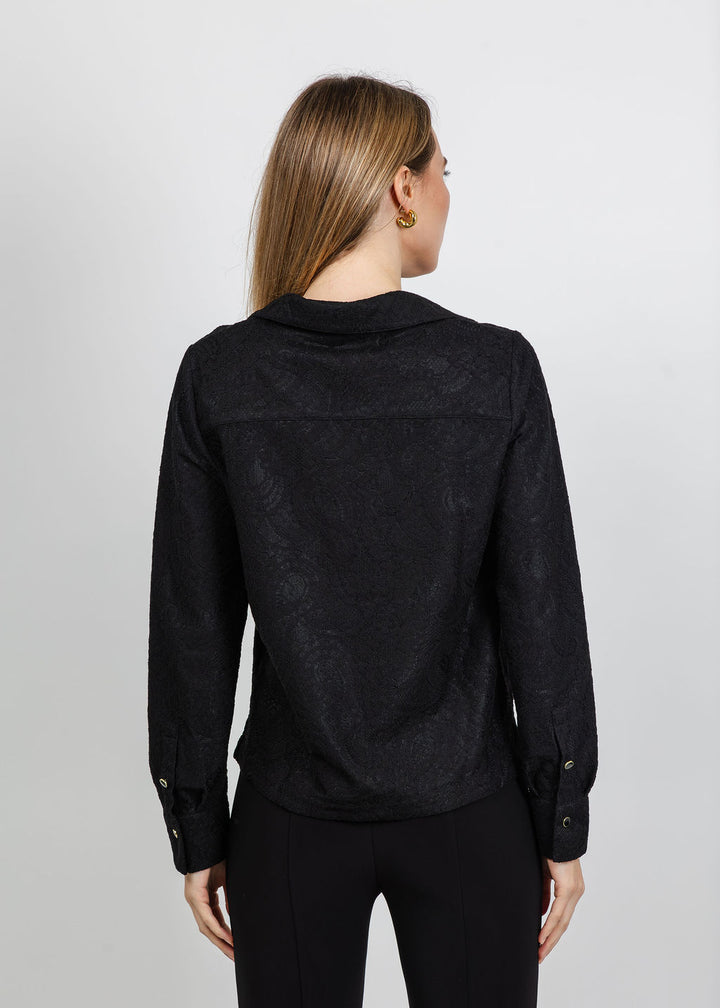 Hinson Wu Mona Long Sleeve Bonded Lace Top in Black available at Barbara Katz