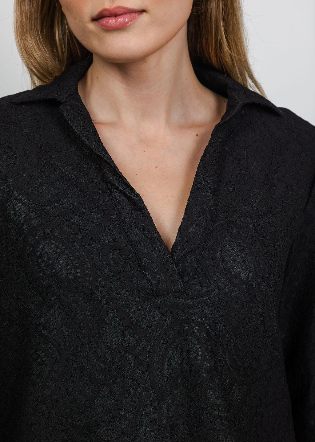 Hinson Wu Mona Long Sleeve Bonded Lace Top in Black available at Barbara Katz