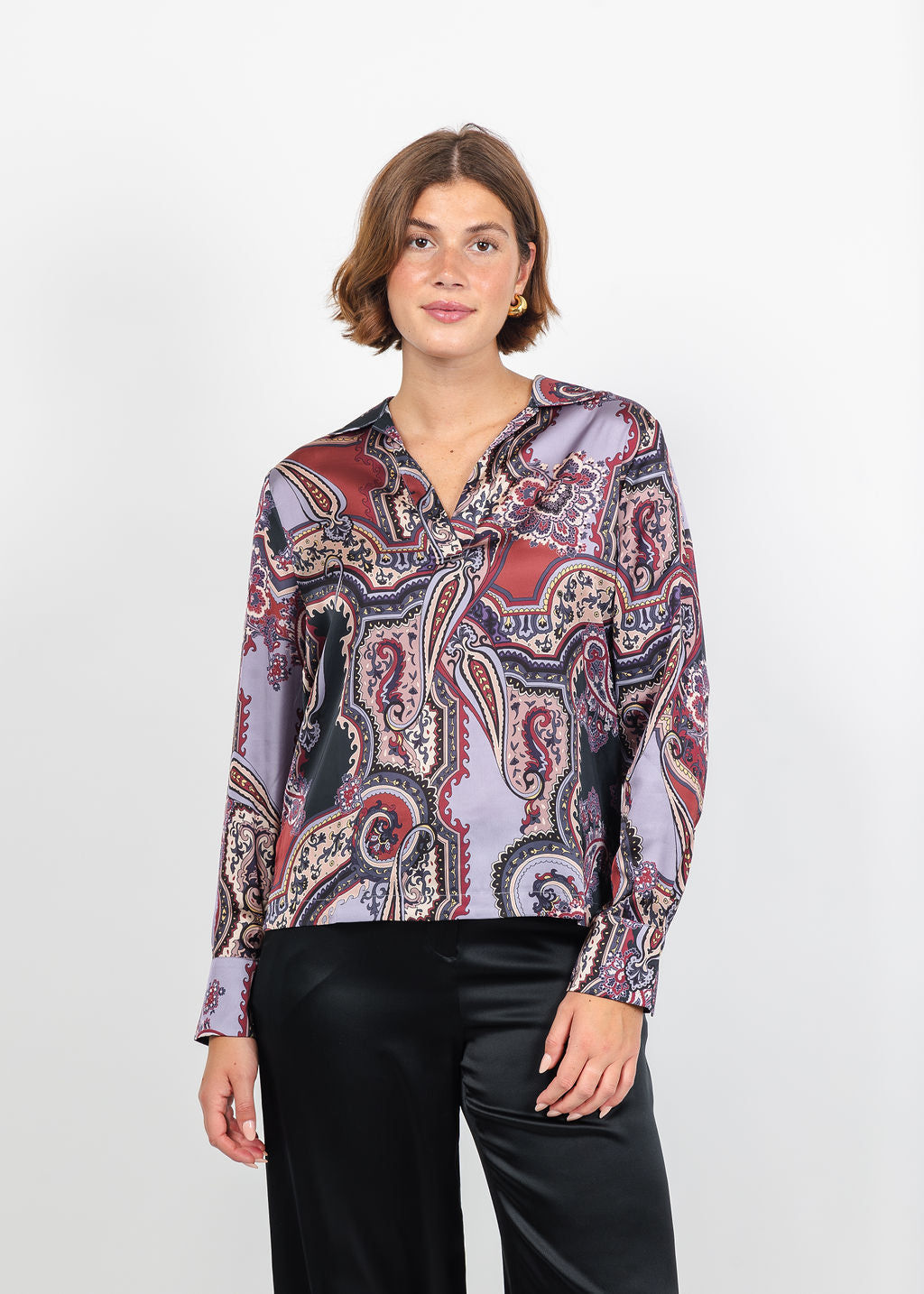 Hinson Wu Mona Long Sleeve Opulent Paisley Top in Plum available at Barbara Katz
