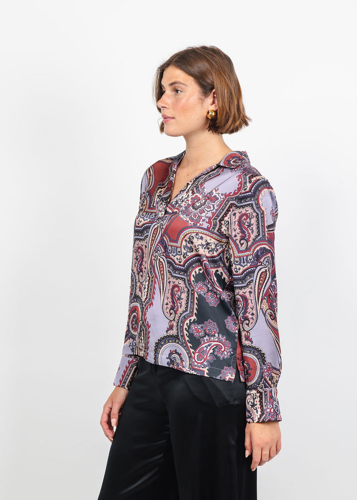 Hinson Wu Mona Long Sleeve Opulent Paisley Top in Plum available at Barbara Katz