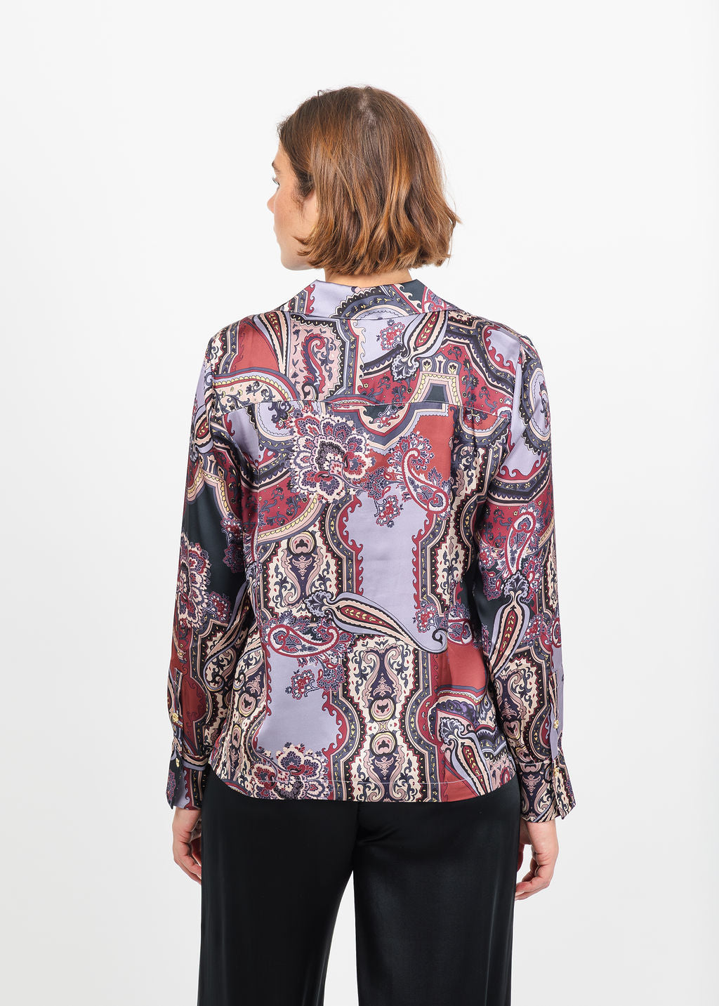 Hinson Wu Mona Long Sleeve Opulent Paisley Top in Plum available at Barbara Katz