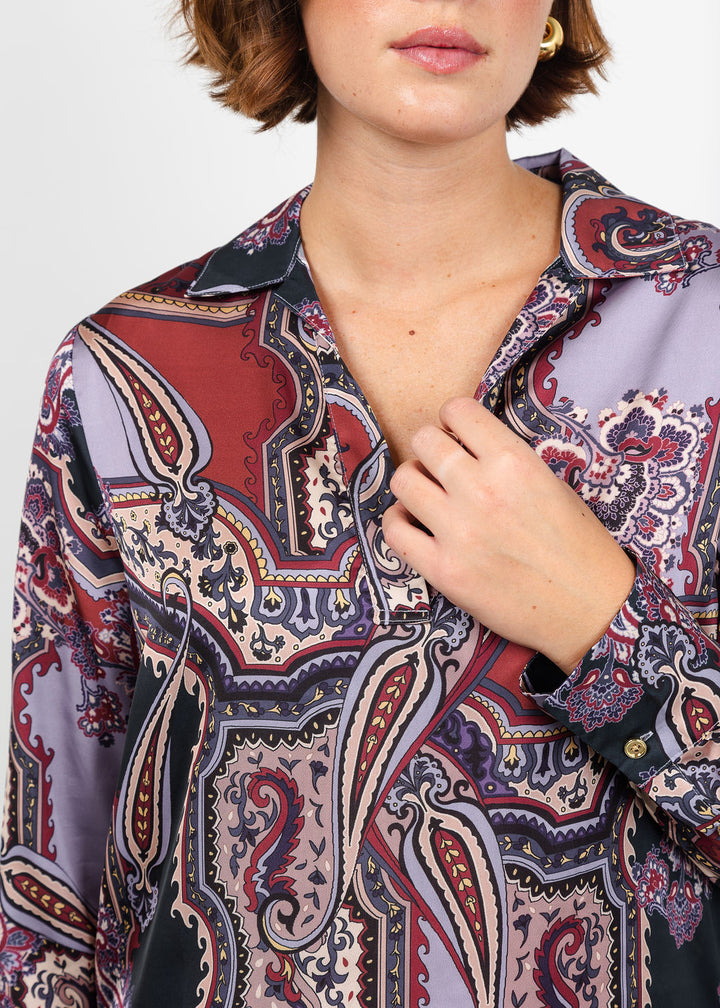 Hinson Wu Mona Long Sleeve Opulent Paisley Top in Plum available at Barbara Katz