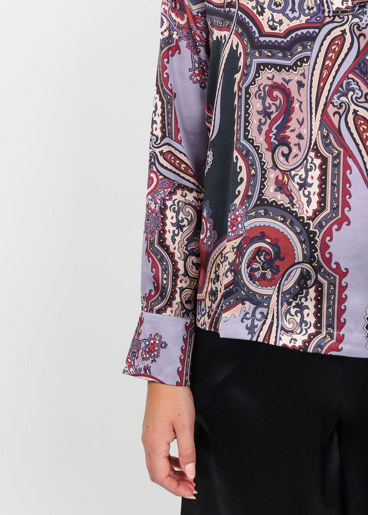 Hinson Wu Mona Long Sleeve Opulent Paisley Top in Plum available at Barbara Katz