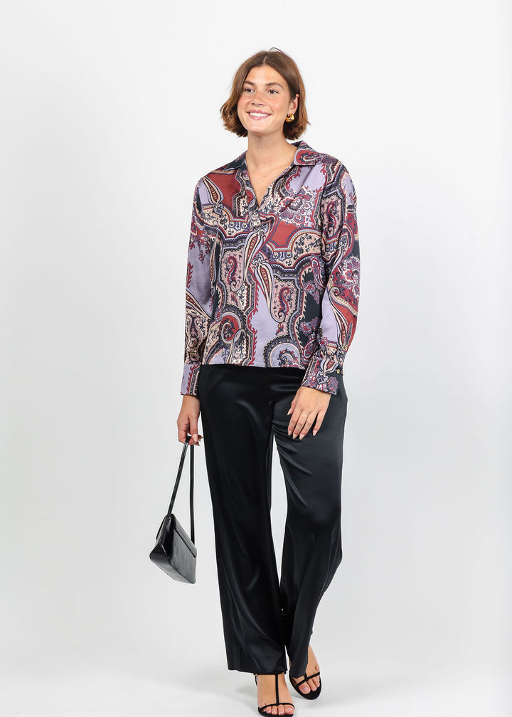 Hinson Wu Mona Long Sleeve Opulent Paisley Top in Plum available at Barbara Katz