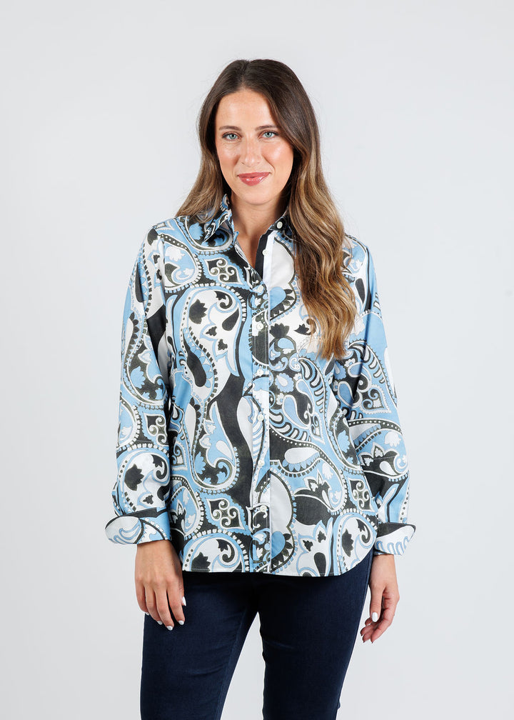 Hinson Wu Reese Long Sleeve Shirt in Dancing Paisley available at Barbara Katz
