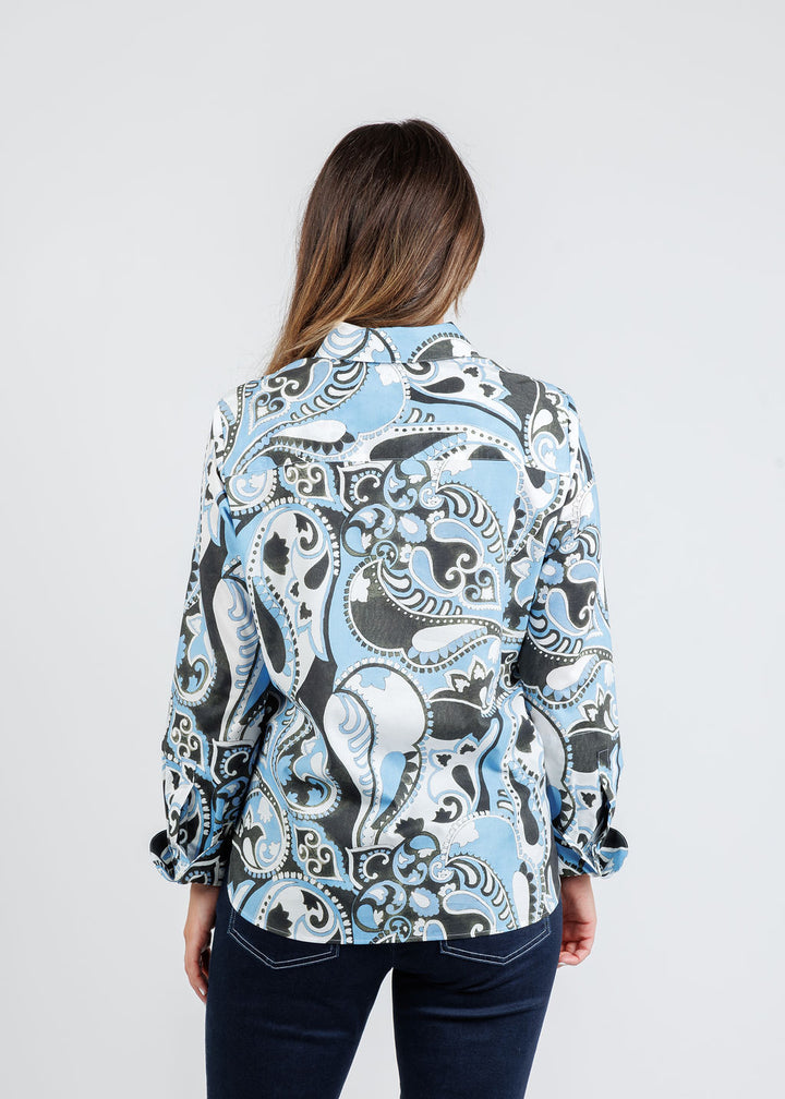 Hinson Wu Reese Long Sleeve Shirt in Dancing Paisley print available at Barbara Katz