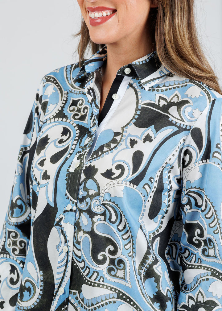 Hinson Wu Reese Long Sleeve Shirt in Dancing Paisley print available at Barbara Katz