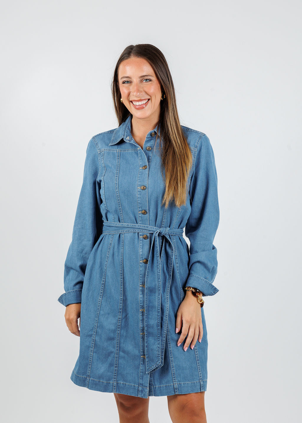 Hinson Wu Sabrina Long Sleeve Denim Dress in Medium Wash available at Barbara Katz