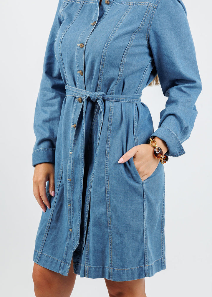Sabrina Long Sleeve Denim Dress - Medium Wash