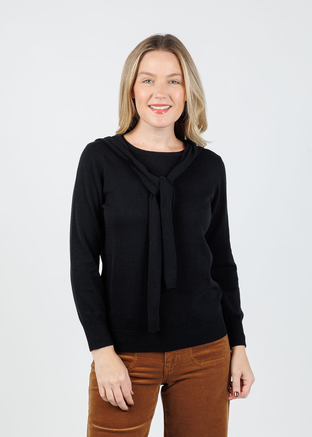 Hinson Wu Sloane 3/4 Sleeve Tie Shoulder Sweater in Black available at Barbara Katz