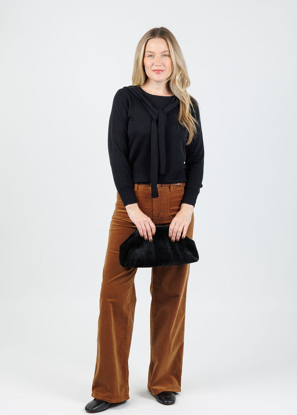 Hinson Wu Sloane 3/4 Sleeve Tie Shoulder Sweater in Black available at Barbara Katz