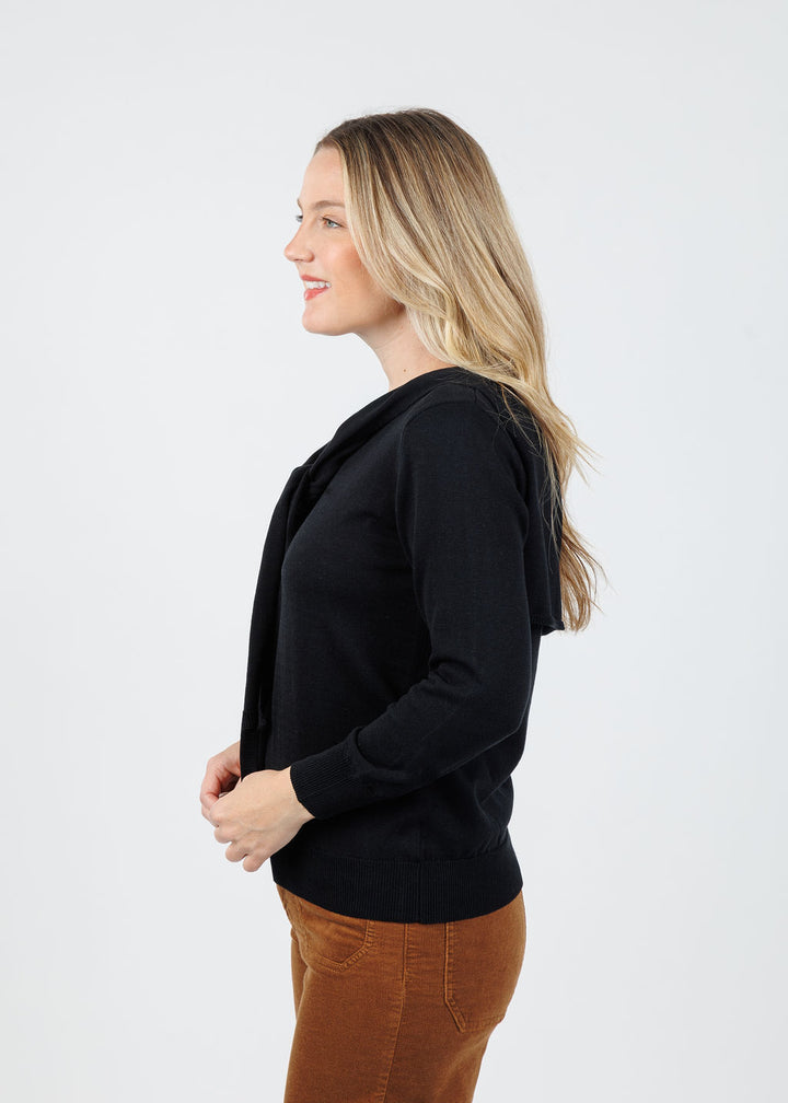 Hinson Wu Sloane 3/4 Sleeve Tie Shoulder Sweater in Black available at Barbara Katz