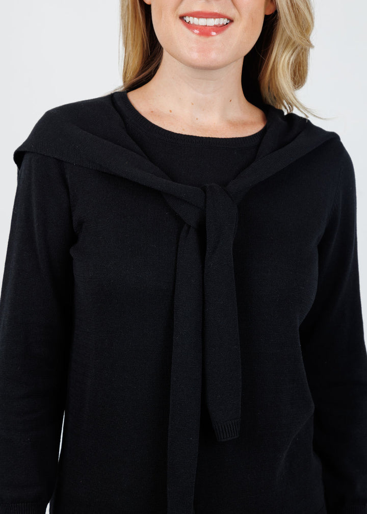 Hinson Wu Sloane 3/4 Sleeve Tie Shoulder Sweater in Black available at Barbara Katz