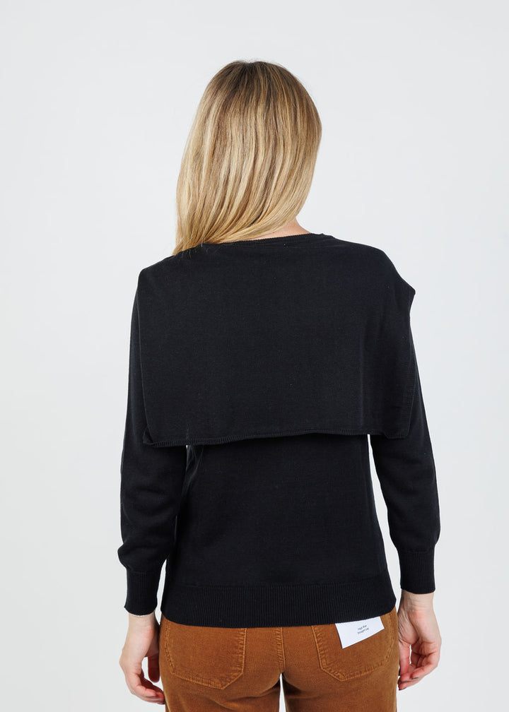 Hinson Wu Sloane 3/4 Sleeve Tie Shoulder Sweater in Black available at Barbara Katz