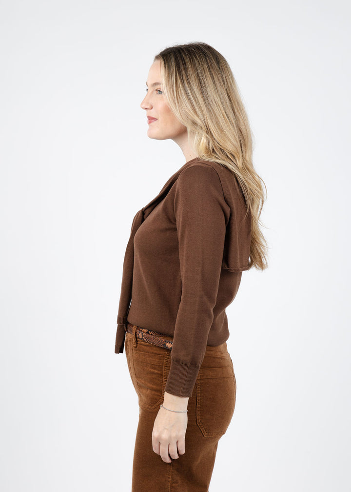 Hinson Wu Sloane 3/4 Sleeve Tie Shoulder Sweater in Chocolate available at Barbara Kat