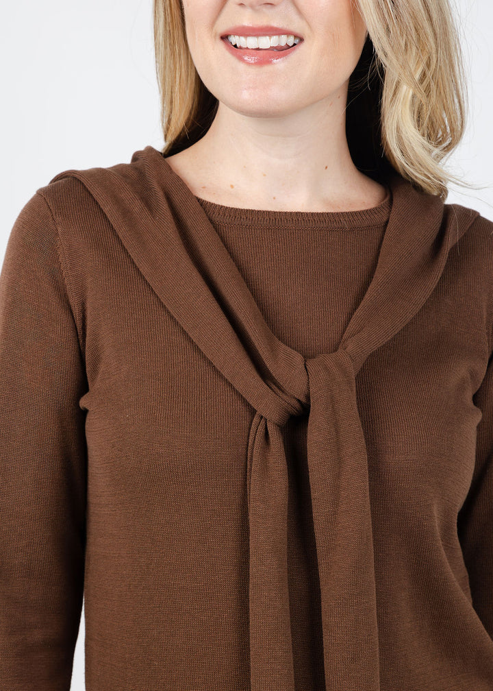 Hinson Wu Sloane 3/4 Sleeve Tie Shoulder Sweater in Chocolate available at Barbara Kat