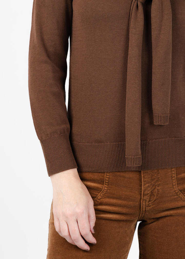 Hinson Wu Sloane 3/4 Sleeve Tie Shoulder Sweater in Chocolate available at Barbara Kat