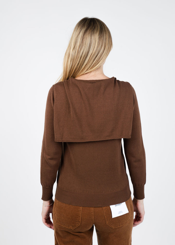 Hinson Wu Sloane 3/4 Sleeve Tie Shoulder Sweater in Chocolate available at Barbara Kat
