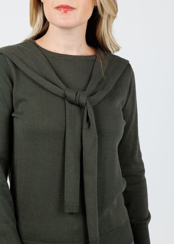 Hinson Wu Sloane 3/4 Sleeve Tie Shoulder Sweater in Oregano available at Barbara Katz