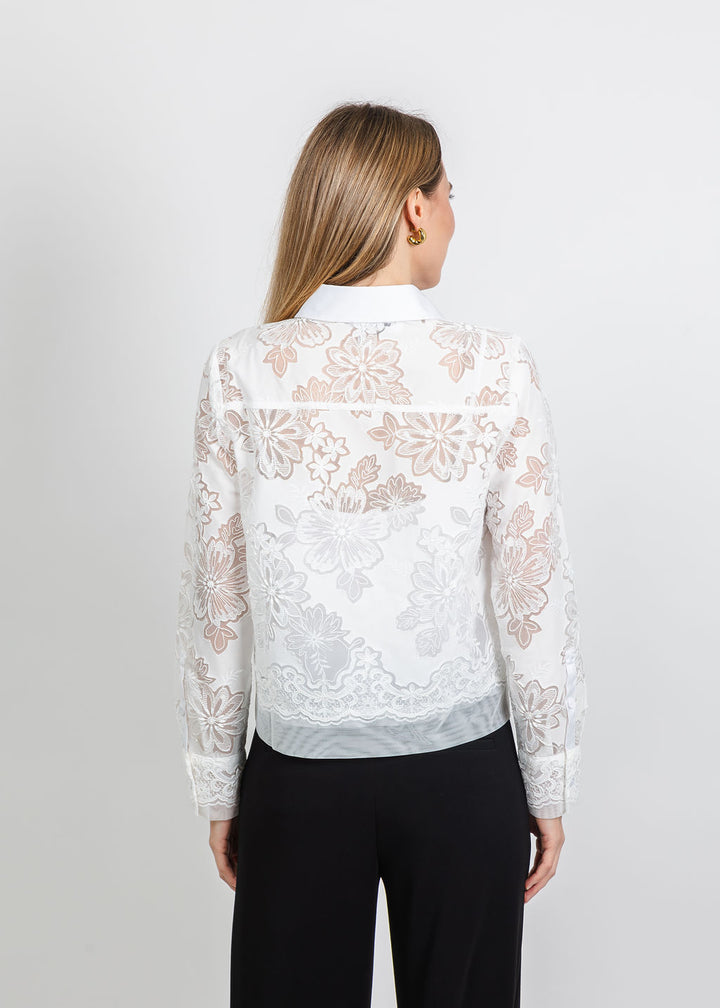 Hinson Wu Venus Long Sleeve Floral Mesh Lace Shirt in White available at Barbara Katz