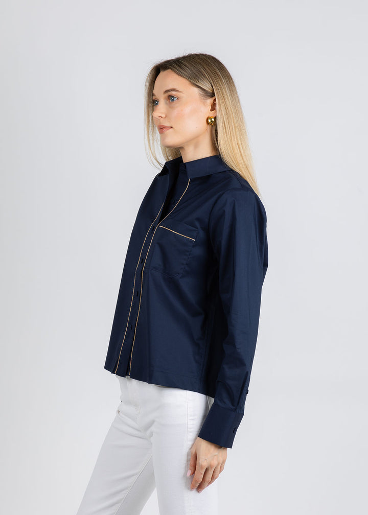 Hinson Wu Venus Long Sleeve Metallic Bead Shirt in Navy available at Barbara Katz