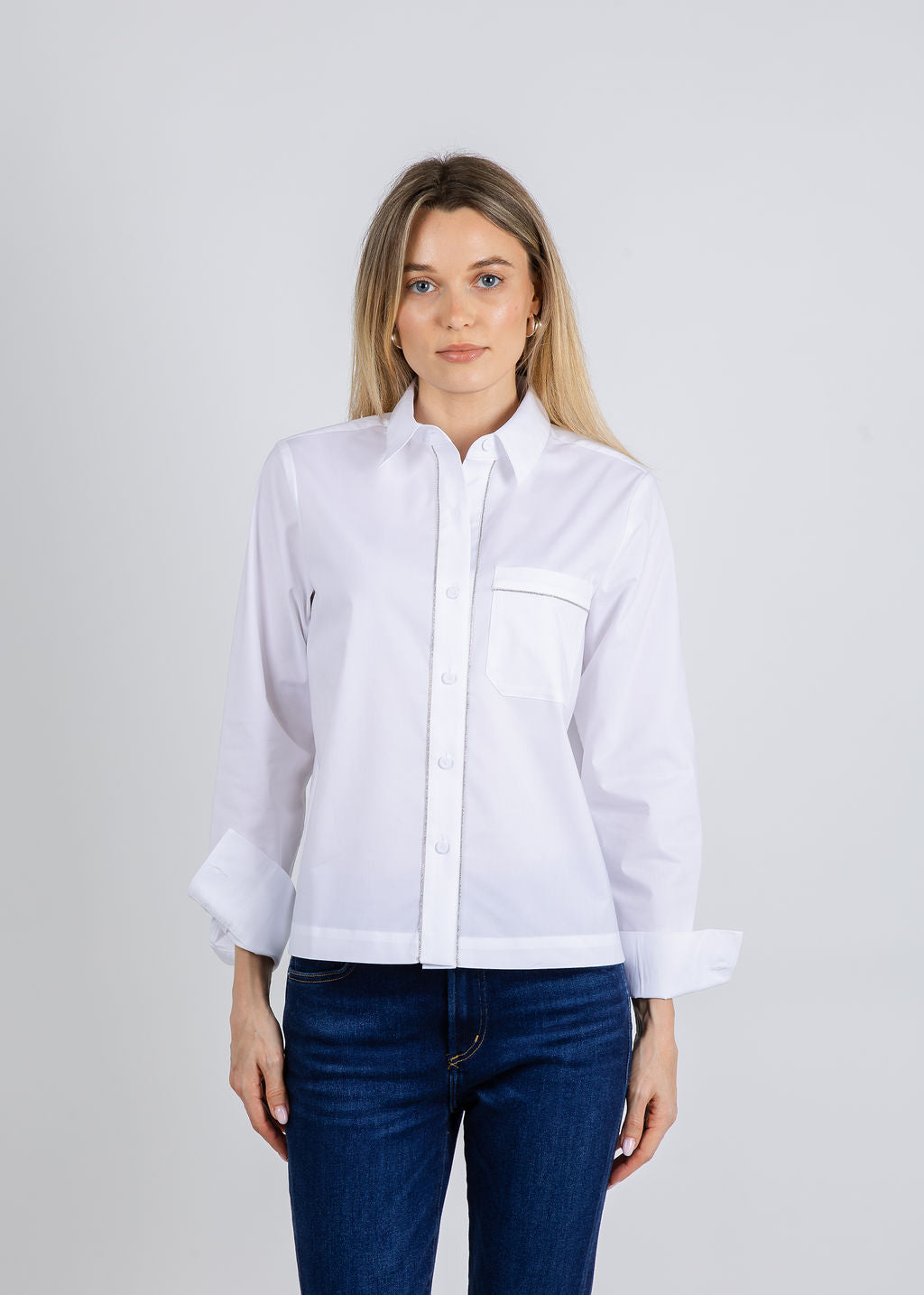 Hinson Wu Venus Long Sleeve Metallic Bead Shirt in White available at Barbara Katz