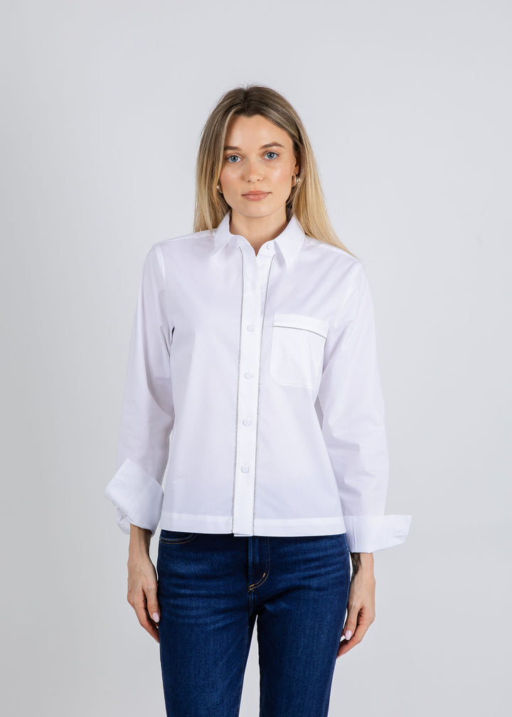 Hinson Wu Venus Long Sleeve Metallic Bead Shirt in White available at Barbara Katz