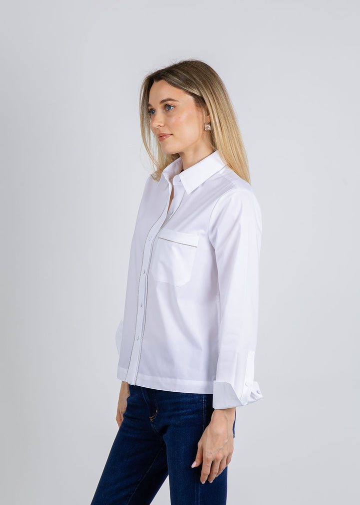 Hinson Wu Venus Long Sleeve Metallic Bead Shirt in White available at Barbara Katz