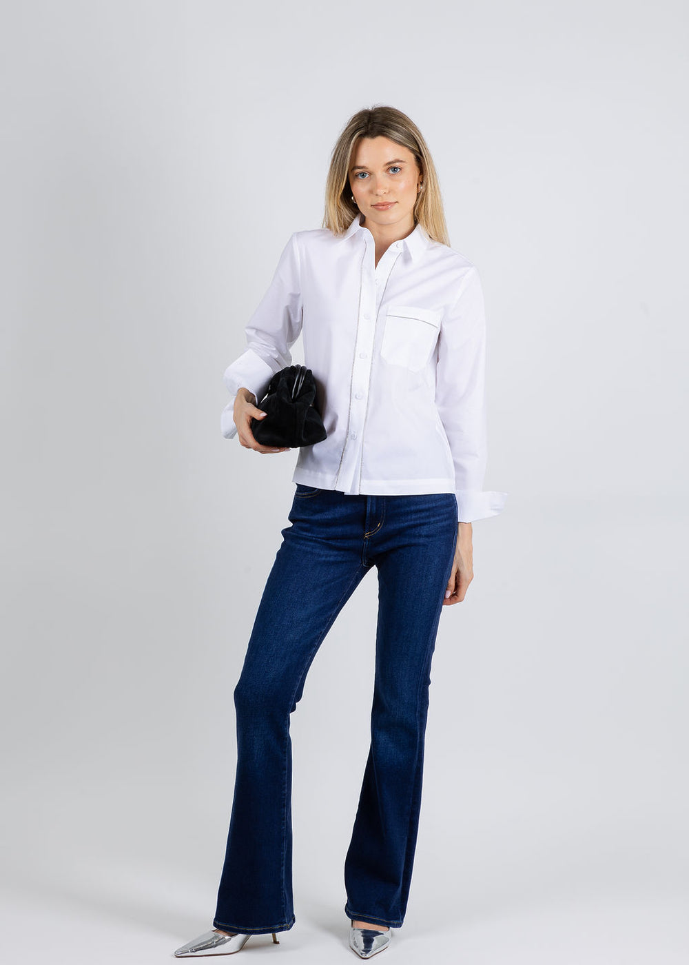 Hinson Wu Venus Long Sleeve Metallic Bead Shirt in White available at Barbara Katz