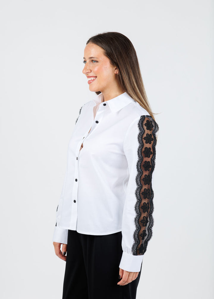 Hinson Wu Venus Long Sleeve Shirt in White/Black available at Barbara Katz
