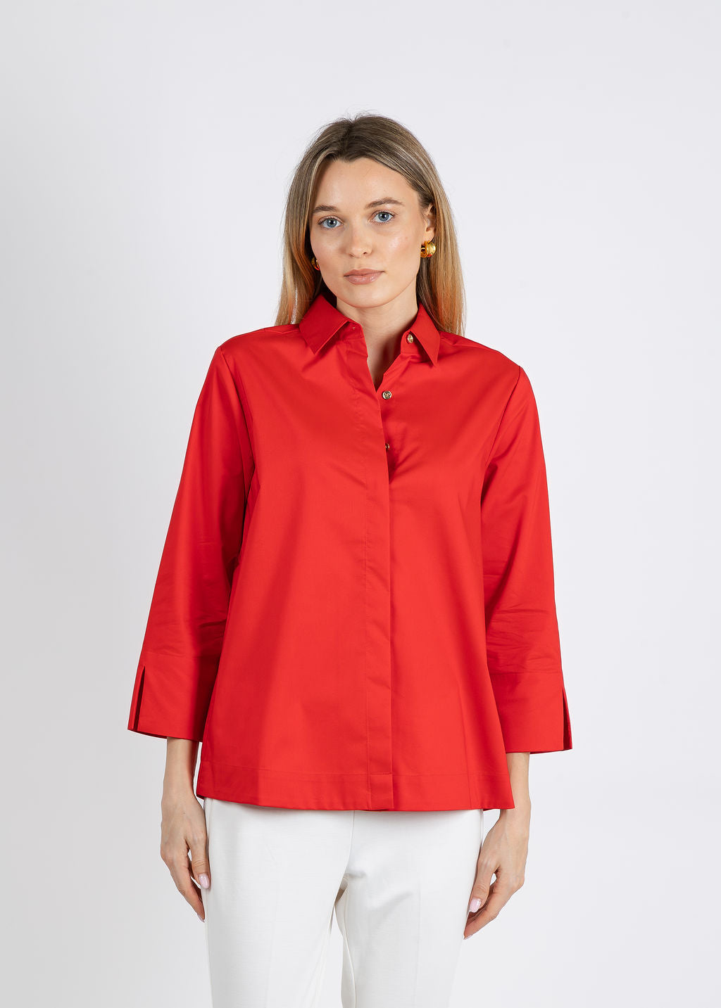 Hinson Wu Xena 3/4 Sleeve Zip Back Shirt in Poppy available at Barbara Katz