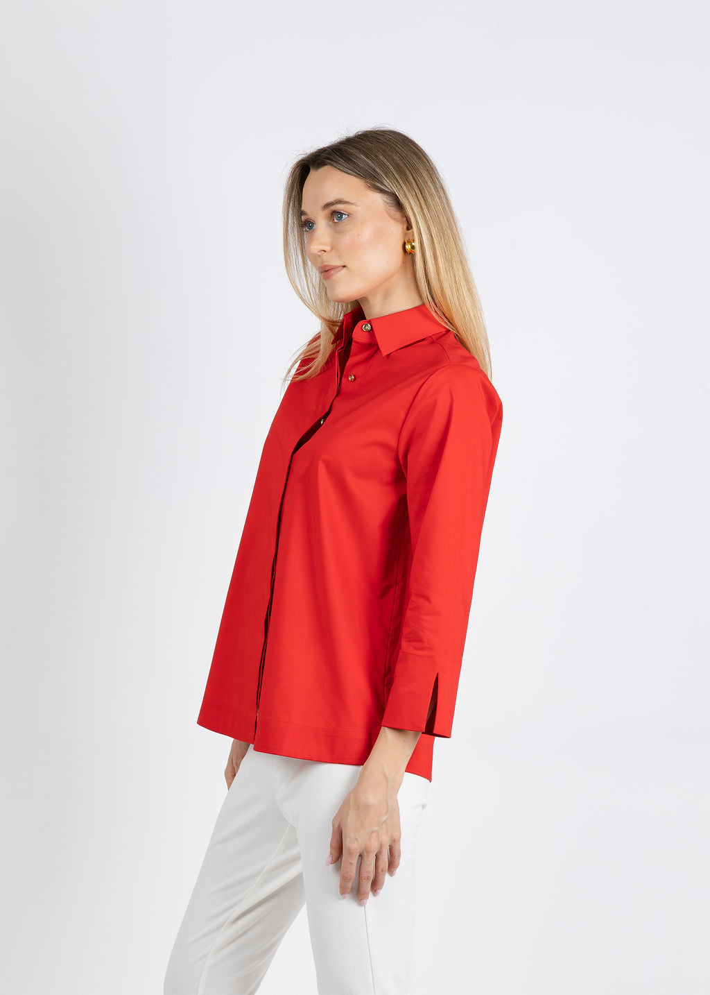 Hinson Wu Xena 3/4 Sleeve Zip Back Shirt in Poppy available at Barbara Katz