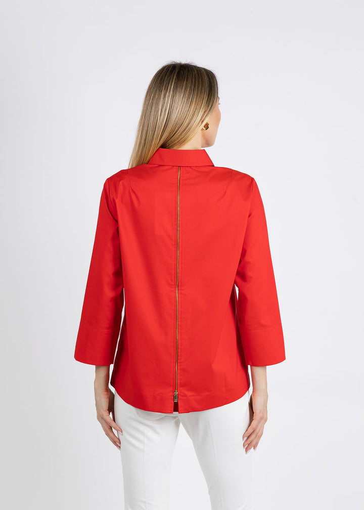 Hinson Wu Xena 3/4 Sleeve Zip Back Shirt in Poppy available at Barbara Katz