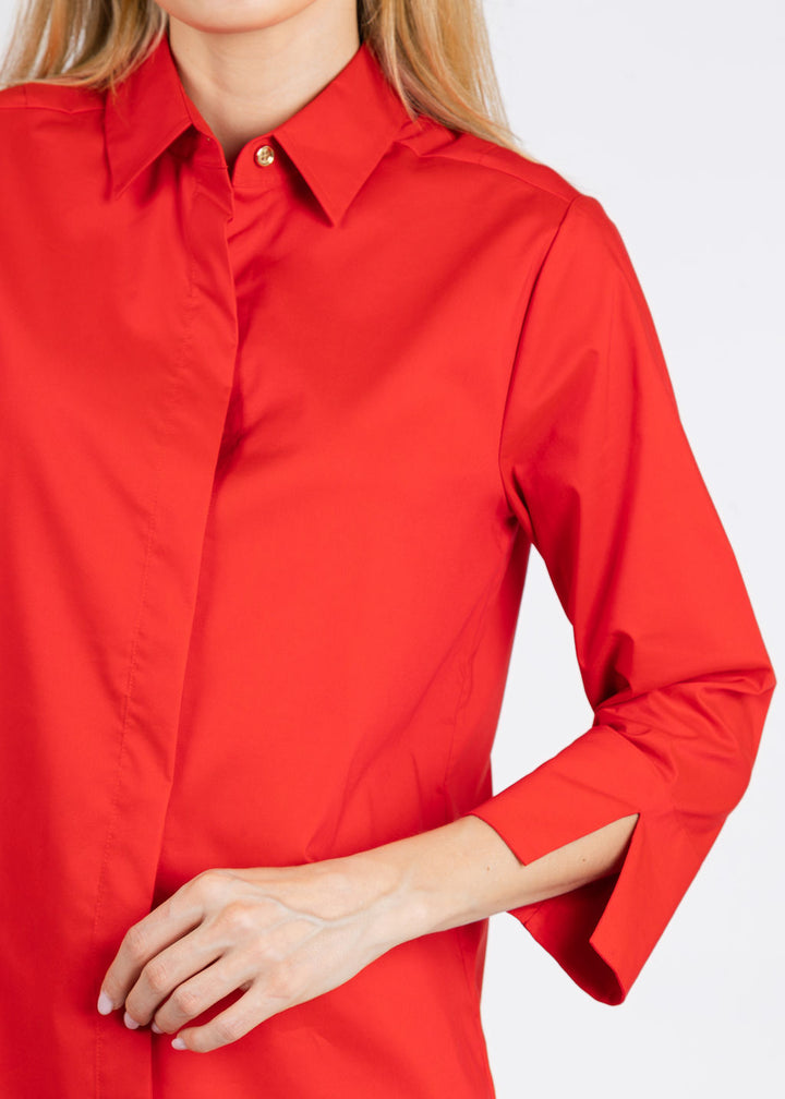 Hinson Wu Xena 3/4 Sleeve Zip Back Shirt in Poppy available at Barbara Katz