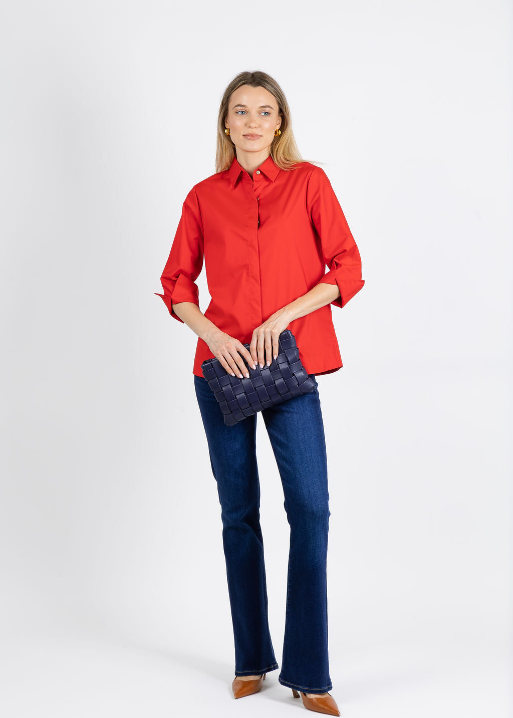 Hinson Wu Xena 3/4 Sleeve Zip Back Shirt in Poppy available at Barbara Katz