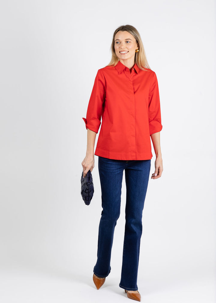 Hinson Wu Xena 3/4 Sleeve Zip Back Shirt in Poppy available at Barbara Katz