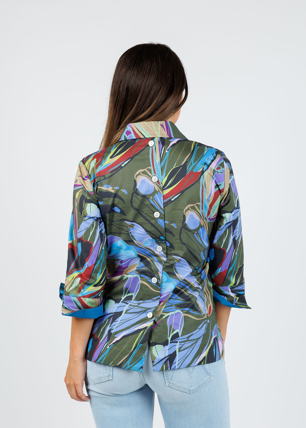 Hinson Wu Aileen 3/4 Sleeve Abstract Camo Shirt available at Barbara Katz