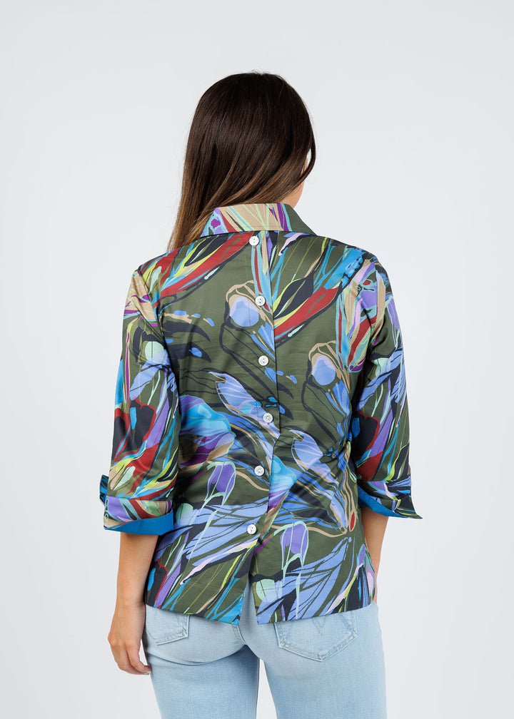 Hinson Wu Aileen 3/4 Sleeve Abstract Camo Shirt available at Barbara Katz