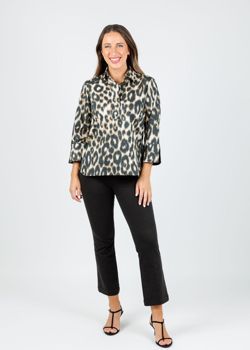 Hinson Wu Aileen 3/4 Sleeve Animal Print Shirt available at Barbara Katz