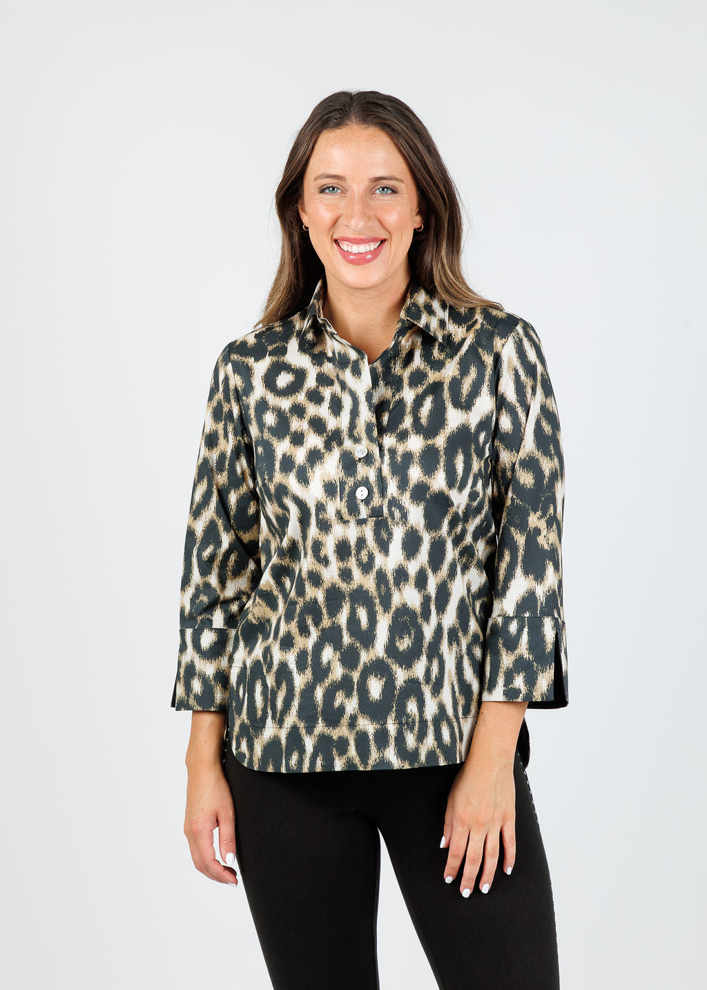 Hinson Wu Aileen 3/4 Sleeve Animal Print Shirt available at Barbara Katz