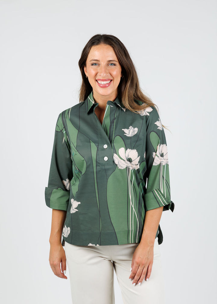Hinson Wu Aileen 3/4 Sleeve Poppy Print Shirt available at Barbara Katz
